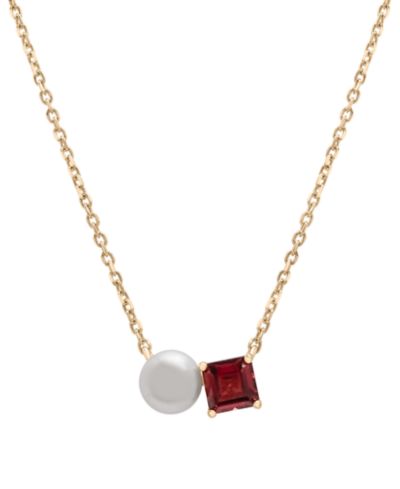 Cultured Freshwater Pearl (5mm) & Rhodolite (5/8 ct. t.w.) Two Stone Adjustable 18" Pendant Necklace in Gold Vermeil , Exclusively at Macy's
