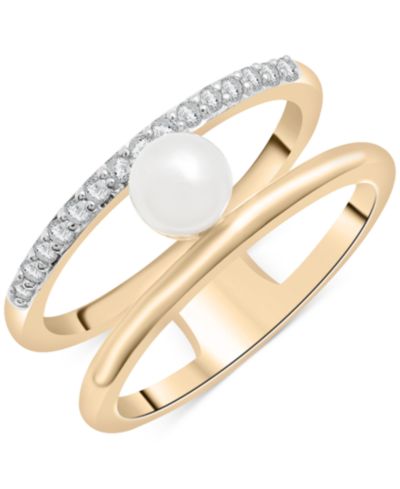 Audrey by Aurate Cultured Freshwater Pearl (5mm) & Diamond (1/6 ct. t.w.) Openwork Double Row Ring in Gold Vermeil, Created for Macy's