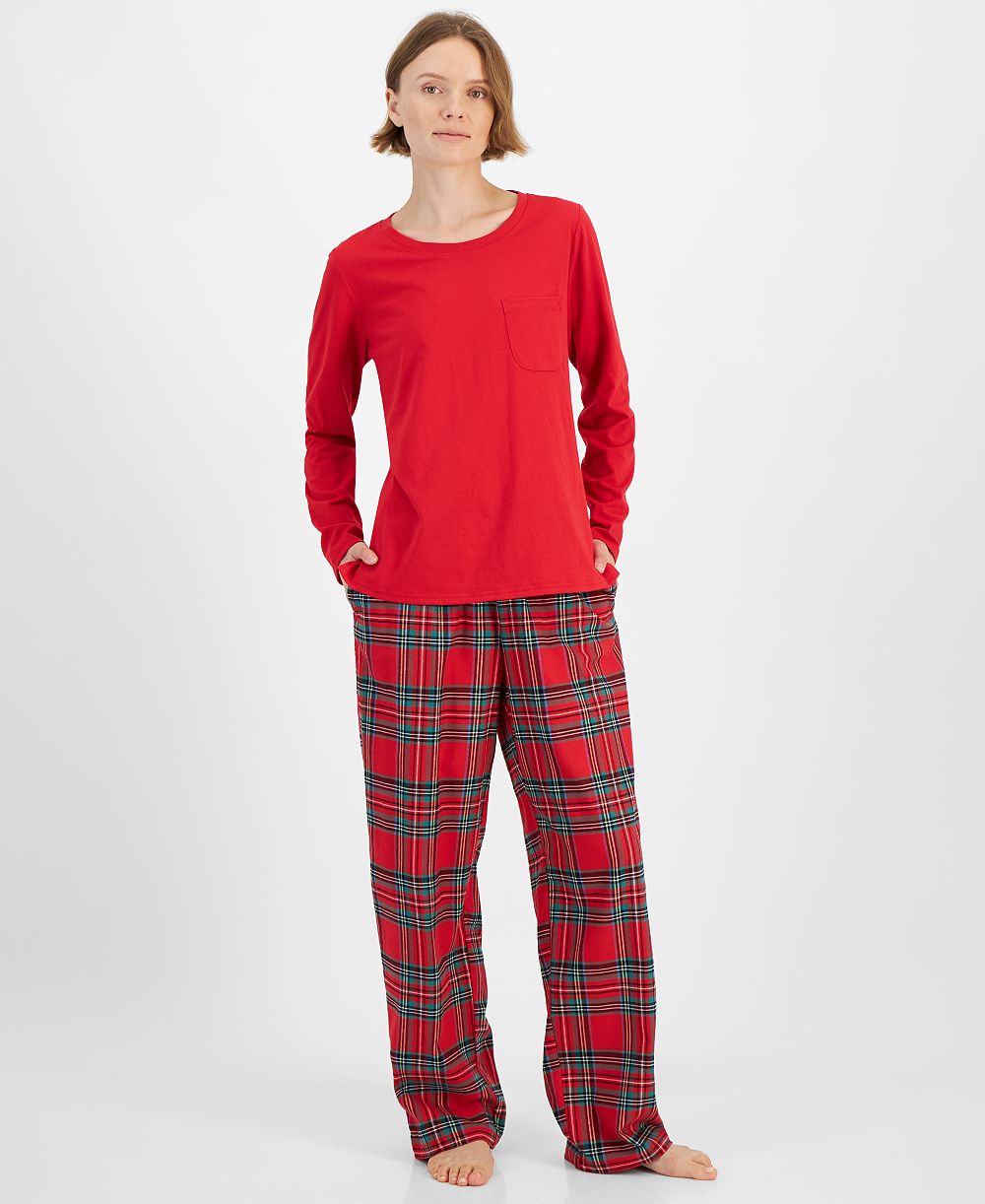 Holiday Lane Women's Brinkley Plaid Mix-It Crew Neck Cotton Pajama Set, Matching Family Pajamas Created for Macy's