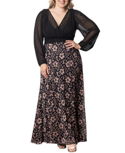Kiyonna Plus Size Mon Tresor Long Sleeve Lace Evening Gown