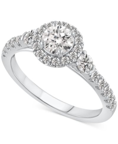 Помолвочное кольцо с бриллиантом в оправе Diamond Halo, 14k White Gold