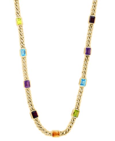 EFFY® Multi-Gemstone Emerald-Cut Cuban Link 18" Statement Necklace (23-5/8 ct. t.w.) in Gold-Plated Sterling Silver