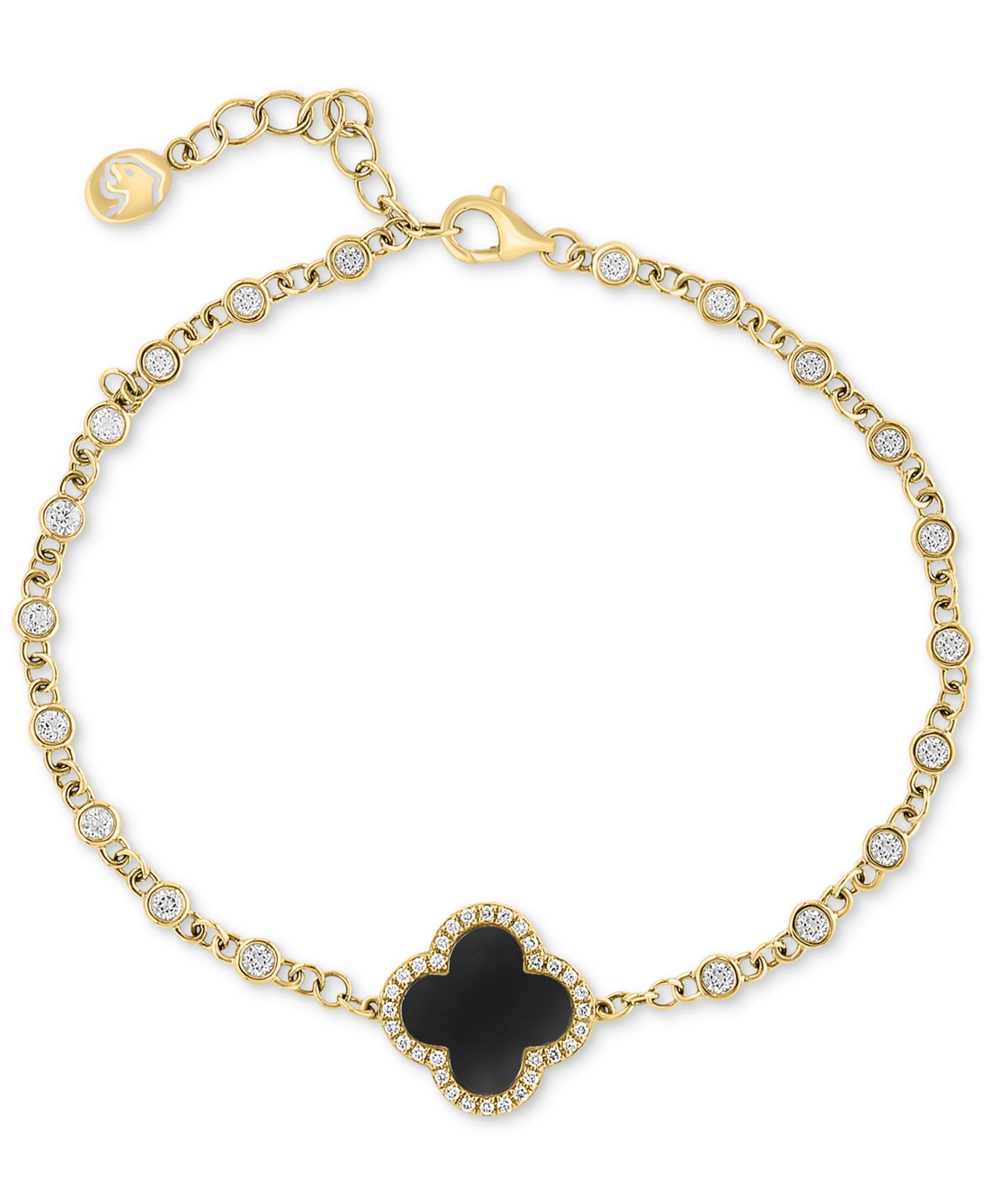Браслет EFFY® Onyx, White Topaz (1 ct. t.w.) & Diamond (1/8 ct. t.w.) Clover Link в 14k Gold