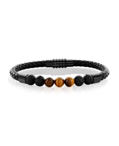Metallo Stainless Steel Genuine Bead Leather Bracelet