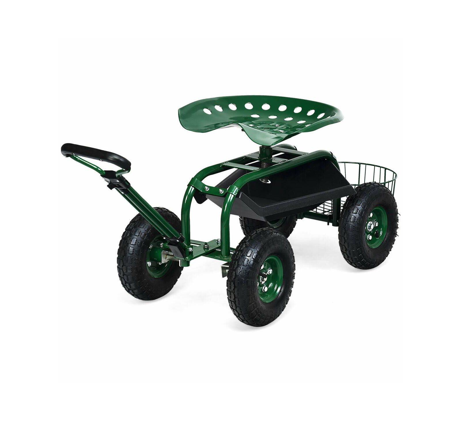 Садовая тележка Heavy Duty с лотком для инструментов и сиденьем, вращающимся на 360°