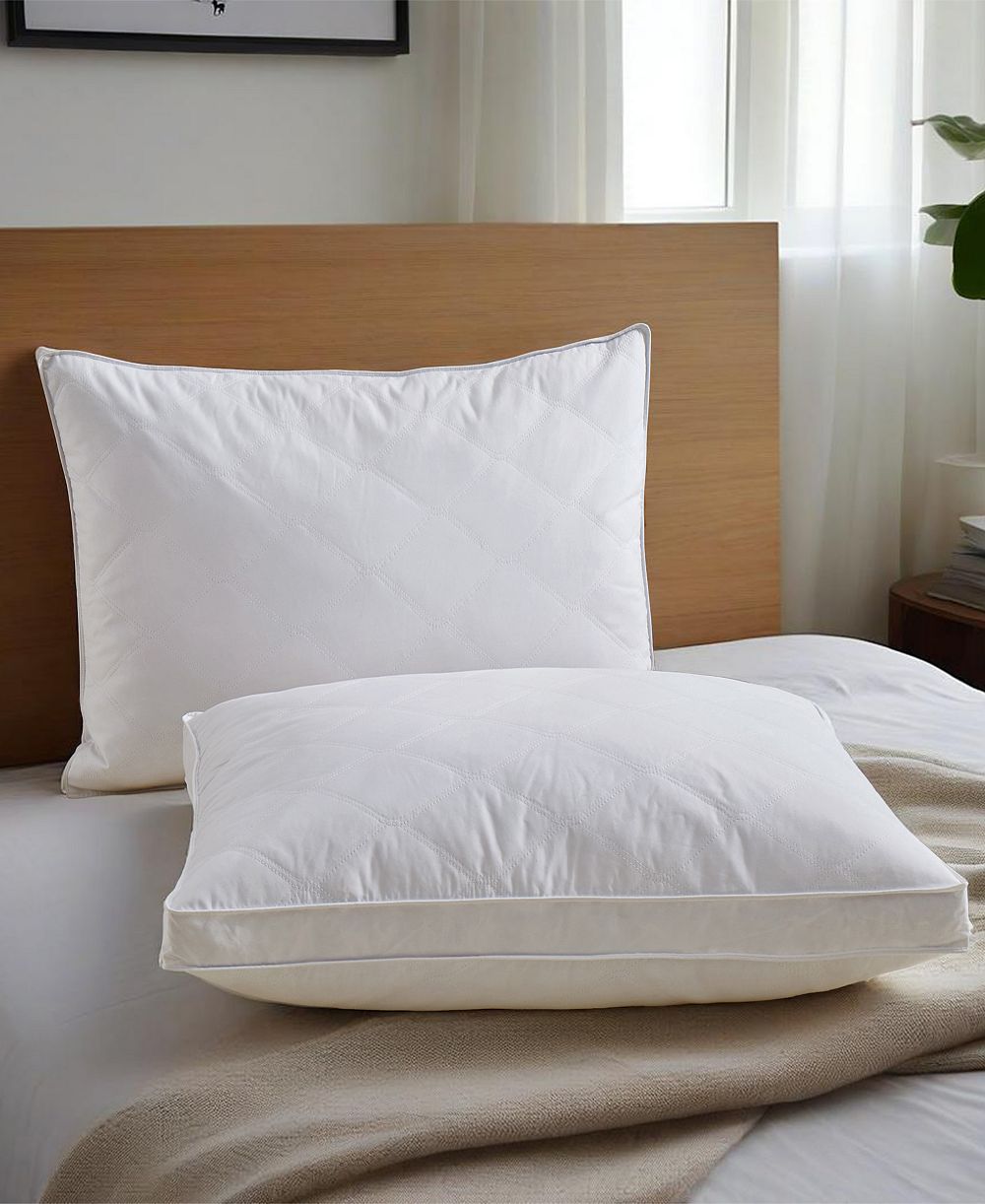 Unikome Medium Density Goose Feather Gusset 2-Pack Pillows, Standard