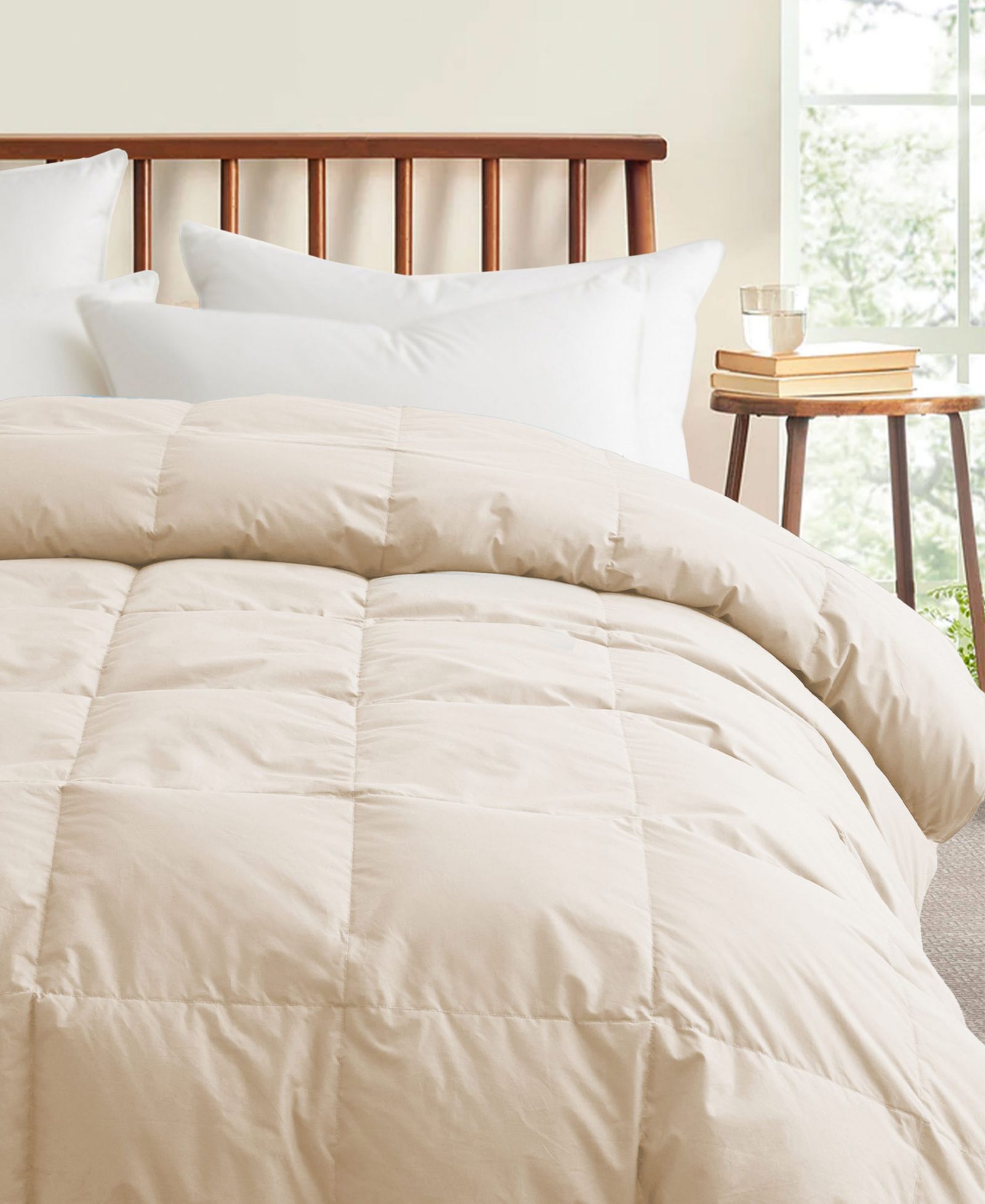 Unikome Cotton All Season Goose Feather Down Comforter, Full/Queen