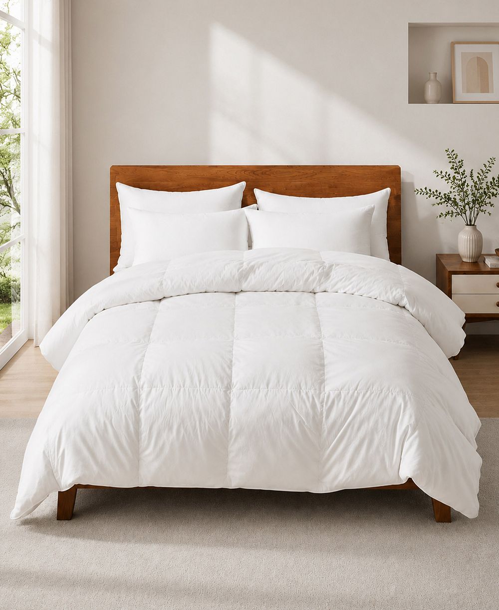Unikome Lightweight White Goose Down Feather Fiber Comforter, Full/Queen
