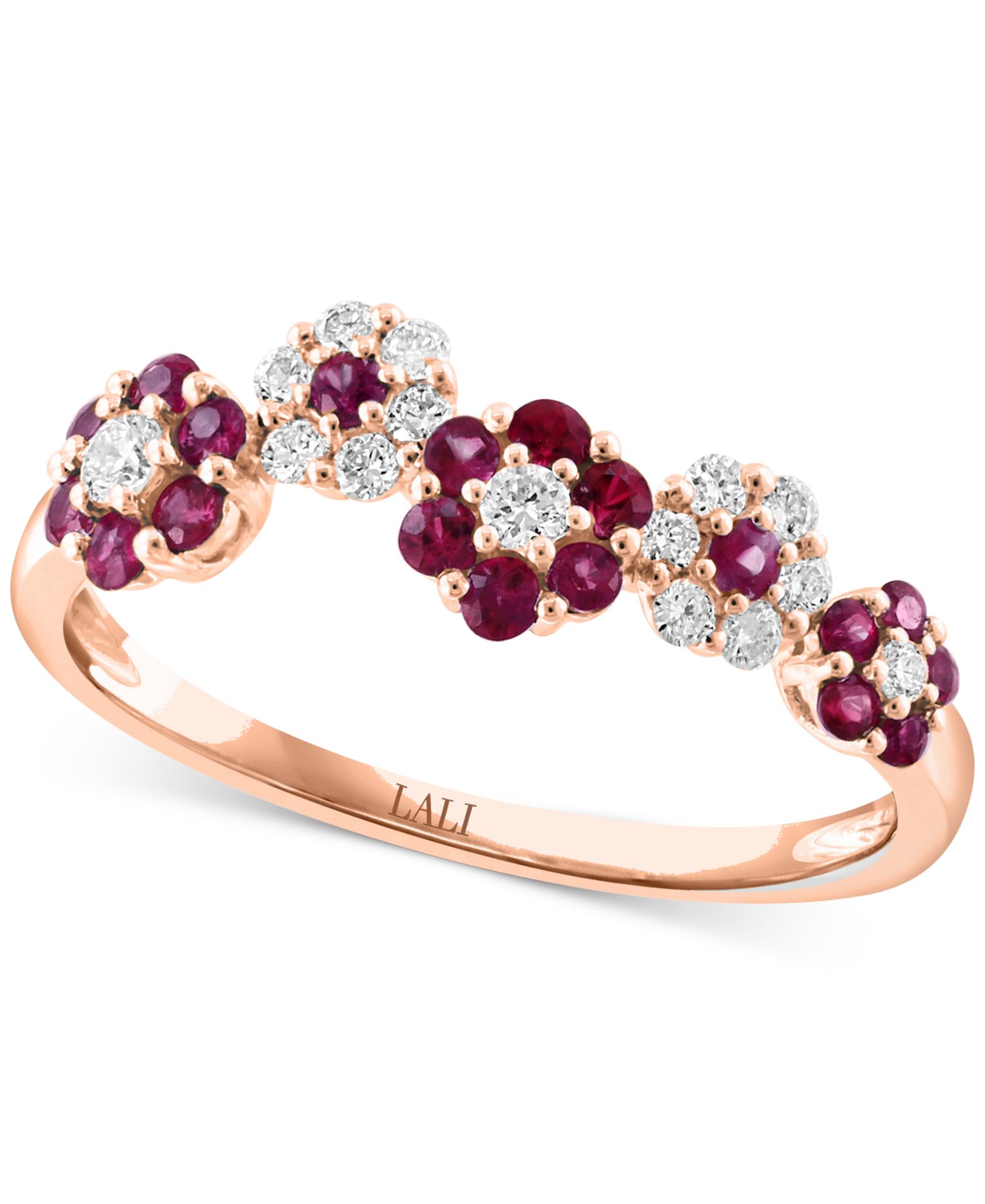 Ruby (0.42 ct. t.w.) & Diamond (0.18 ct. t.w.) Flower Ring in 14k Rose Gold (Also Available in Sapphire)