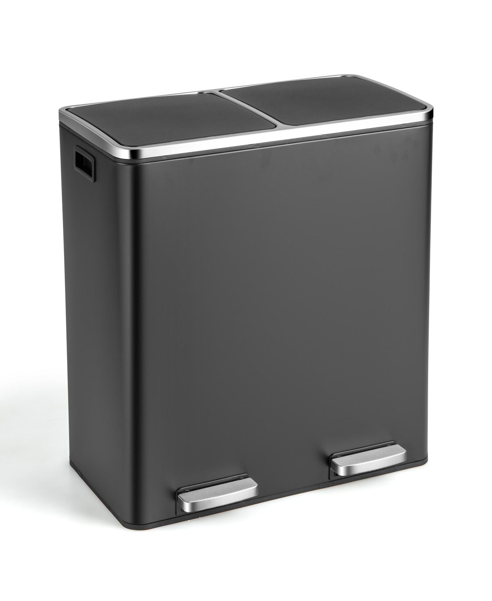 Slickblue Recycling Trash Can with 2 Pedals and Compartments, 16-Gallon Total Capacity