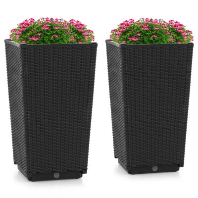 Slickblue Set of 2 Outdoor Wicker Flower Pot with Drainage Hole