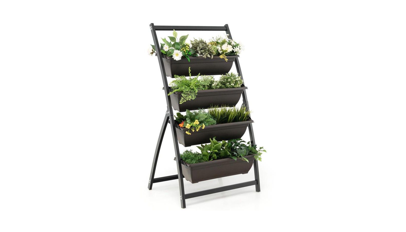 4-Tier Vertical Raised Garden Bed with 4 Containers and Drainage Holes