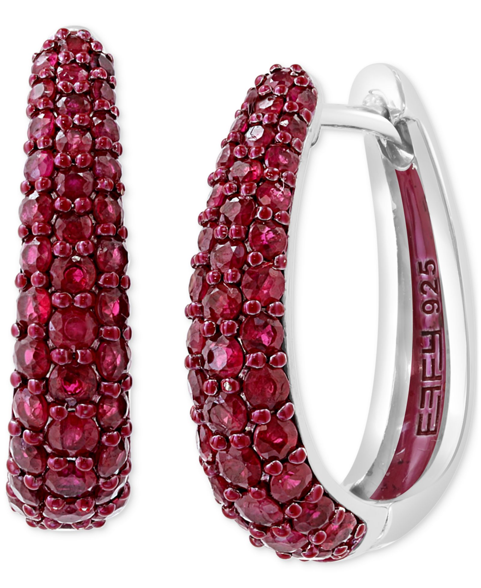 Серьги-кольца EFFY® Ruby Oval Small Huggie Hoop (2 ct. t.w.) из стерлингового серебра