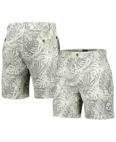 Margaritaville Men's Gray Pittsburgh Steelers Sandwashed Monstera Print Amphib Shorts
