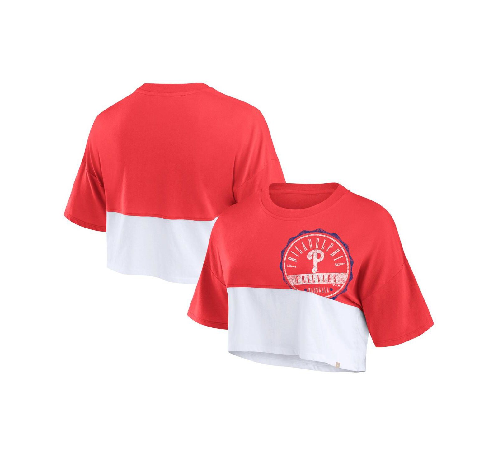 Fanatics Branded Women's Red/White Philadelphia Phillies Color Split Boxy Cropped T-Shirt