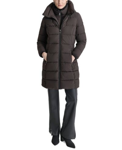 DKNY Women's Bibbed Hooded Zip-Front Puffer Coat