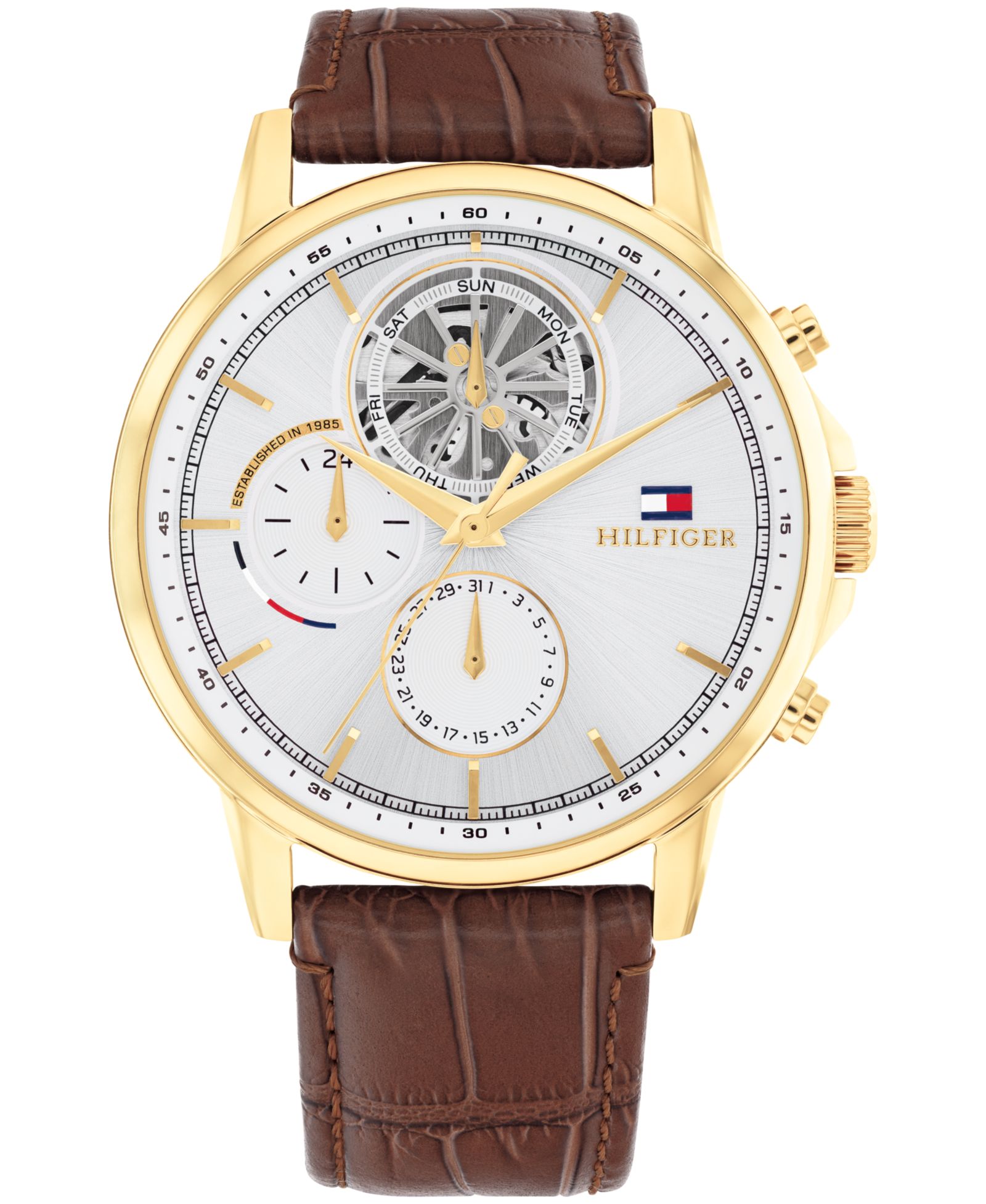 Мужские часы Tommy Hilfiger Multifunction Brown Leather 44mm