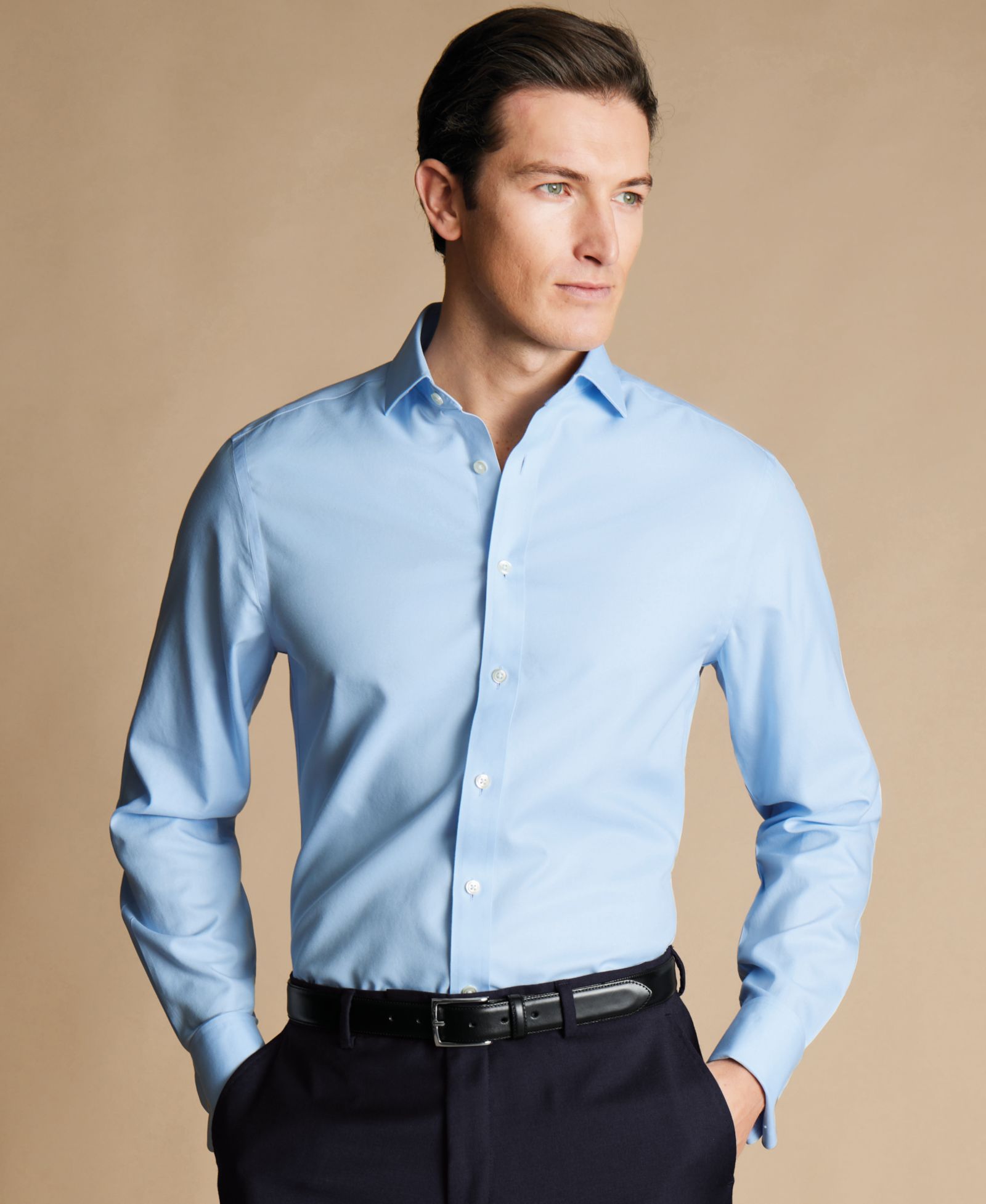 Charles Tyrwhitt Men's Slim-Fit Non-Iron Solid Twill Dress Shirt