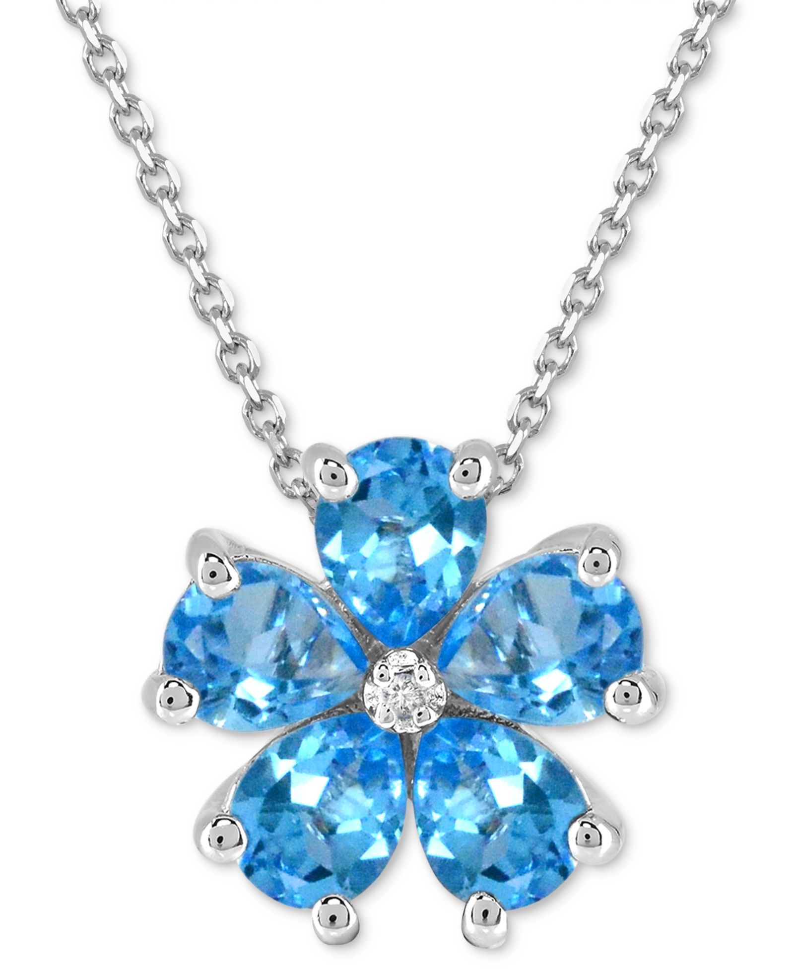 Подвеска-кулон Macy's Swiss Blue Topaz & Diamond Accent Flower, 18" in Sterling Silver