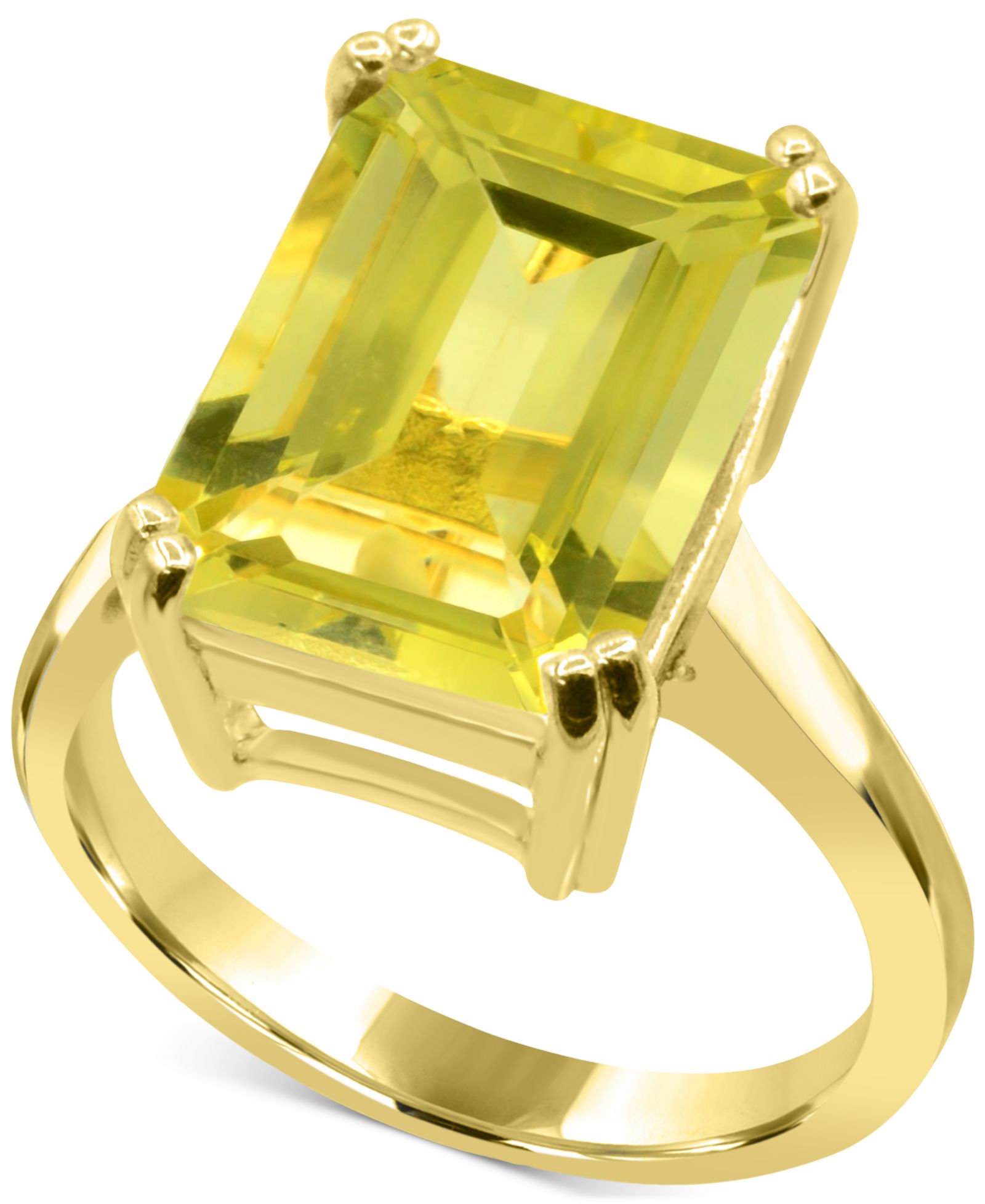 Кольцо с изумрудом Green Quartz Emerald-Cut Statement в 14k Gold-Plated Sterling Silver
