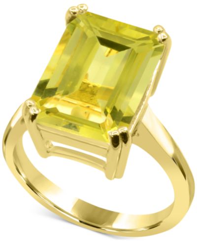 Кольцо с изумрудом Green Quartz Emerald-Cut Statement в 14k Gold-Plated Sterling Silver