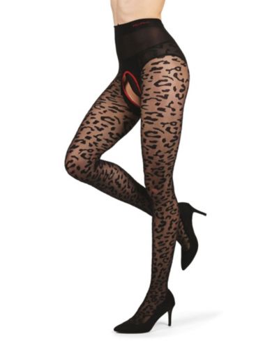 Женские прозрачные колготки MeMoi Born To Be Wild Leopard Crotchless Sheer Pantyhose
