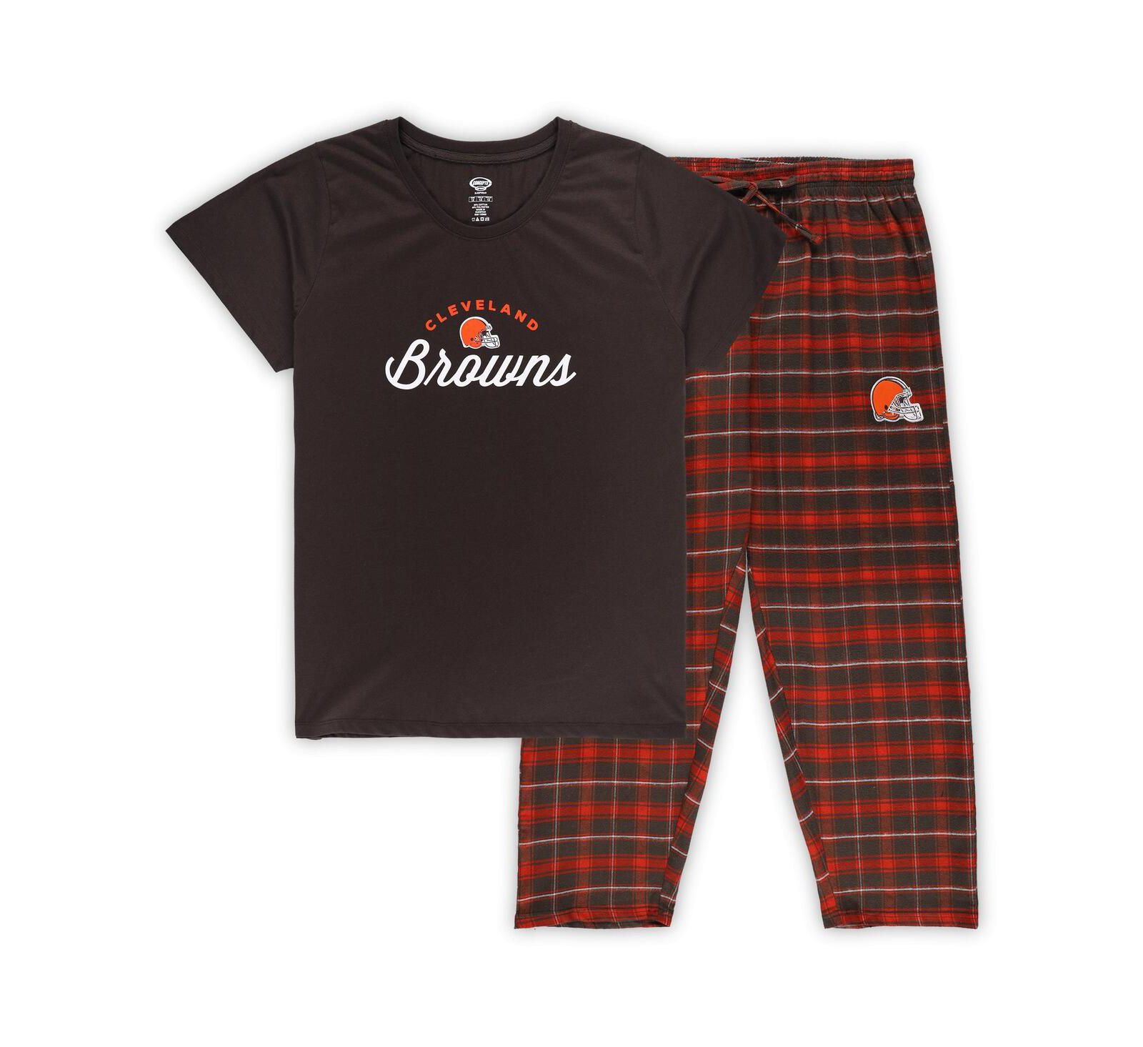 Concepts Sport Women's Brown Cleveland Browns Plus Size Badge T-Shirt Flannel Pants Sleep Set