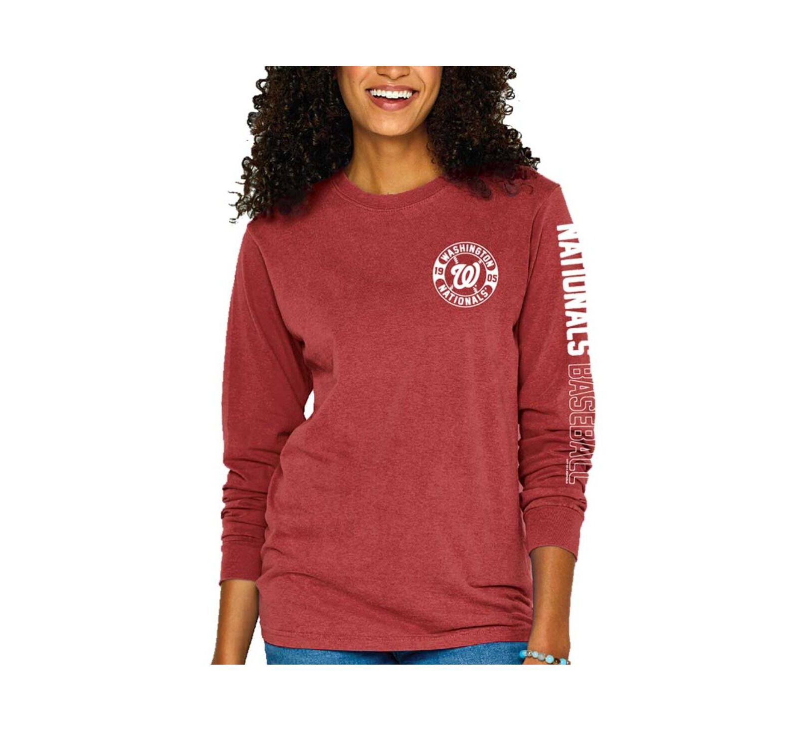 Soft as a Grape Women's Red Washington Nationals Pigment-Dyed Long Sleeve T-Shirt