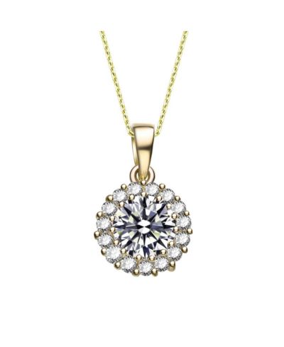 Genevive Minimalist Sterling Silver Brilliant CZ Round Halo Necklace