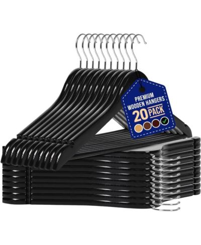 Lifemaster Heavy-Duty Wooden Clothes Hangers Set with Non-Slip Design and 360 Degree Swivel Hooks, Space-Saving Pack of 80