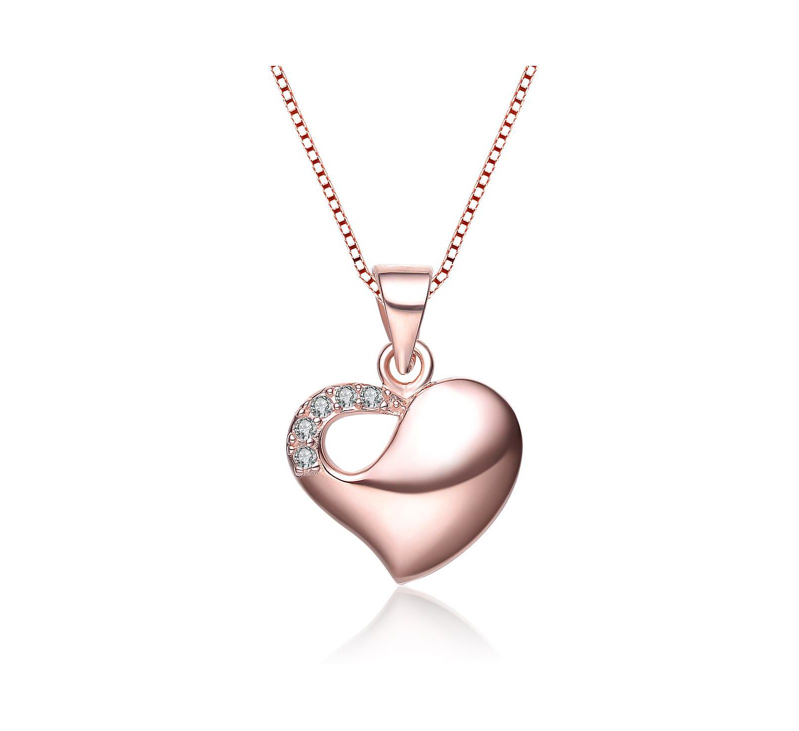 Колье Genevive Sterling Silver 18K Rose Gold Plated Sculpted Heart CZ