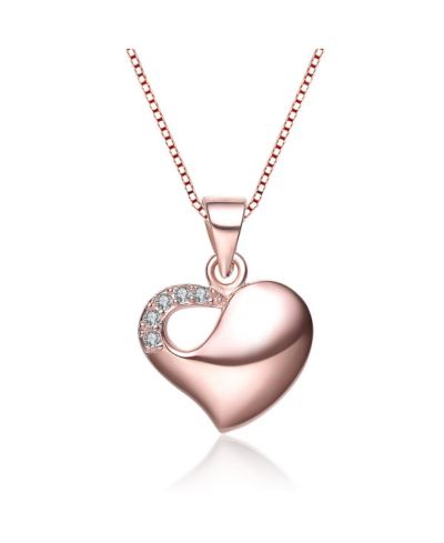 Genevive Sterling Silver 18K Rose Gold Plated Sculpted Heart CZ Necklace