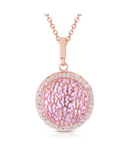 Sterling Silver 18K Rose Plated Cubic Zirconia Round Pink Pendant