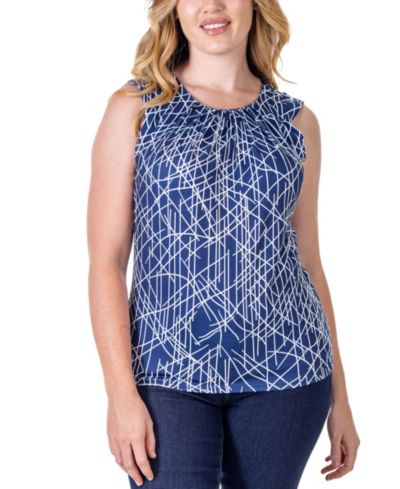 24seven Comfort Apparel Print Pleated Crew Neckline Back Closure Sleeveless Top