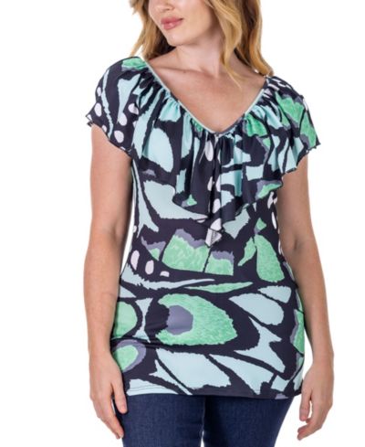 Женская блузка 24seven Comfort Apparel Cap Sleeve Print Ruffle V Neck