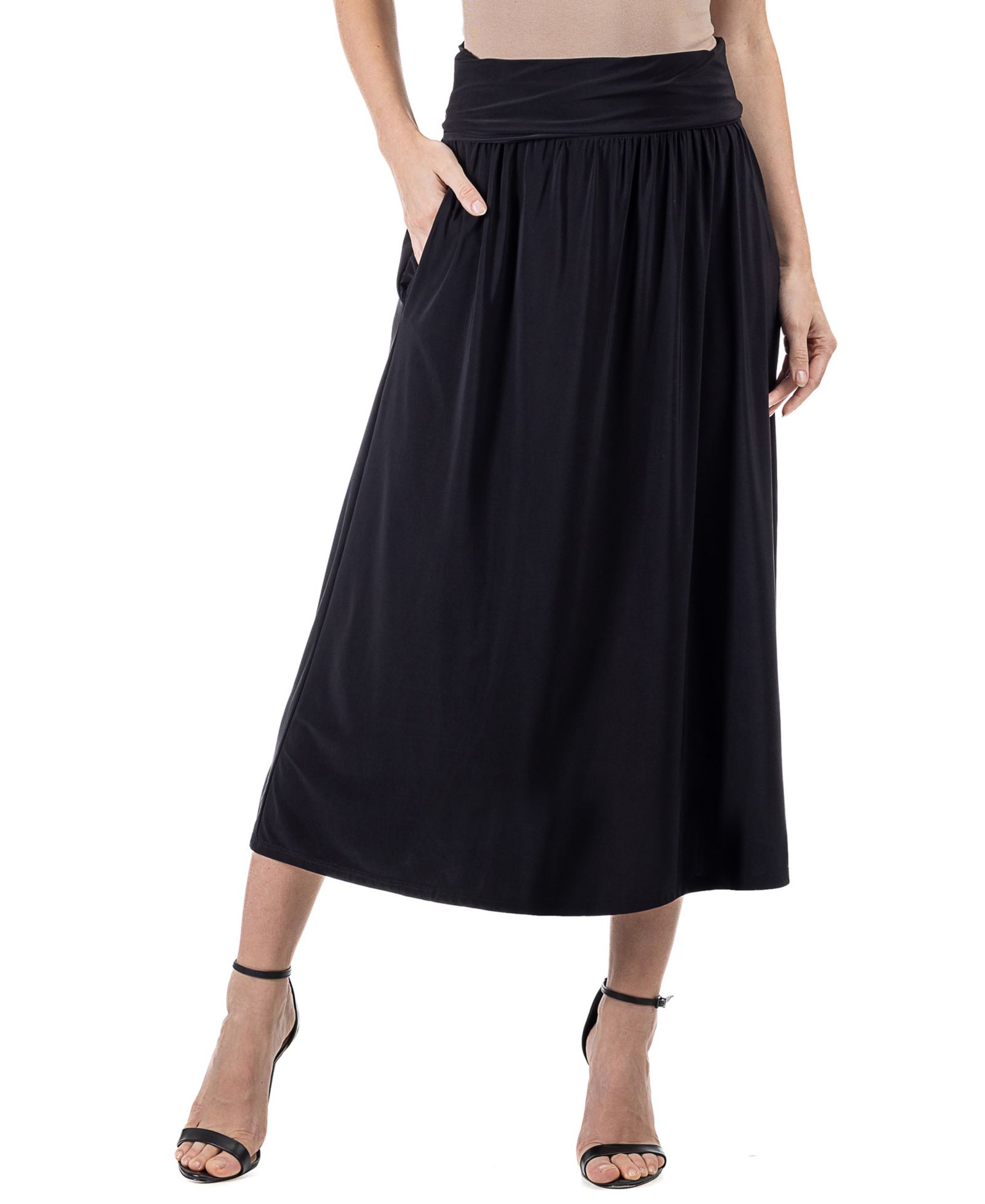 24seven Comfort Apparel Foldover Maxi Pocket Skirt