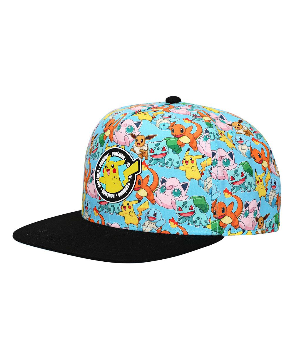 Pokemon Characters AOP Youth Light Blue Snapback Cap