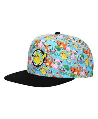 Бейсболка Pokemon с принтом всех персонажей и застежкой-snapback для молодежи, светло-голубая