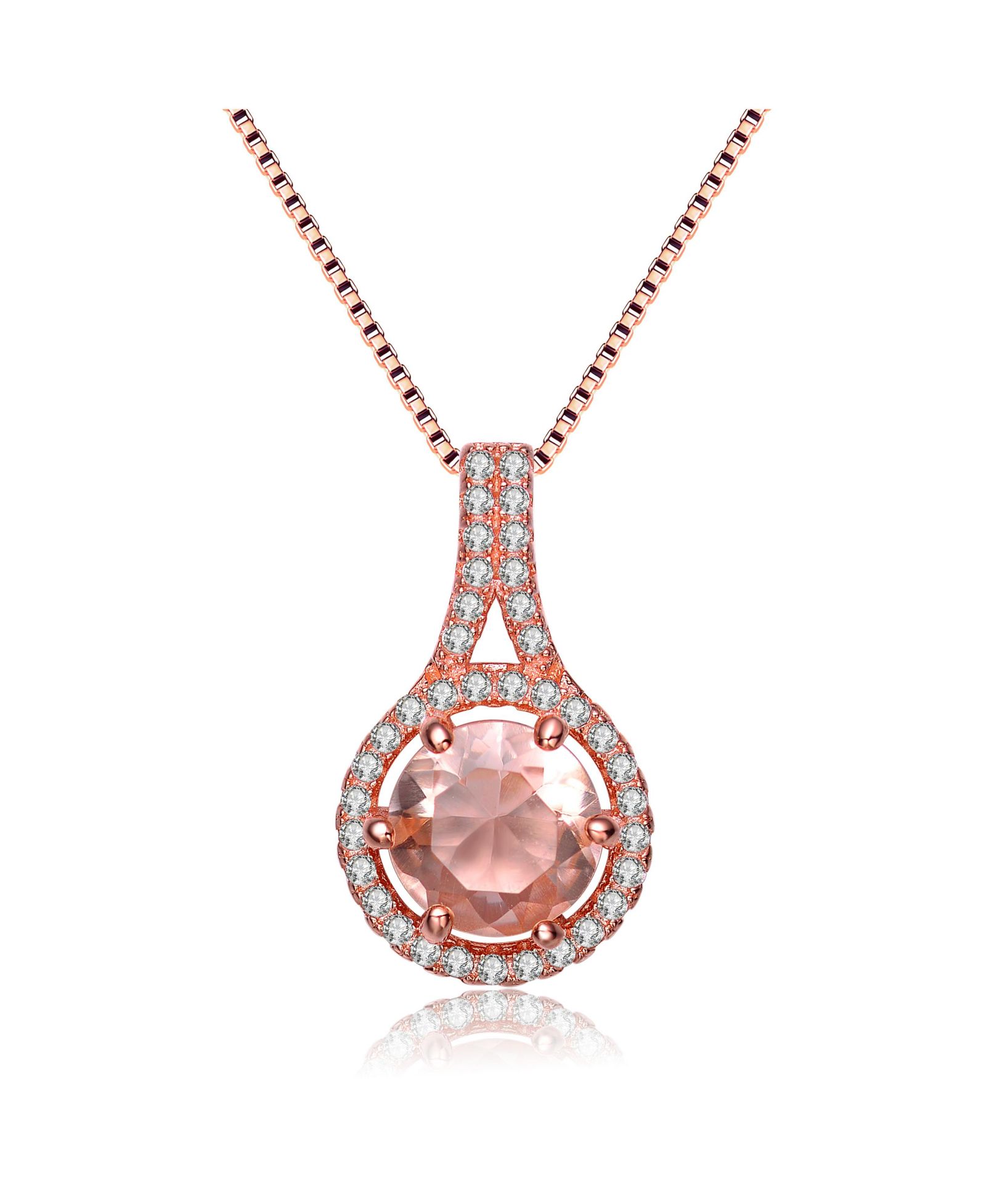 Подвеска Genevive 18K Rose Gold Plated Champagne CZ Halo