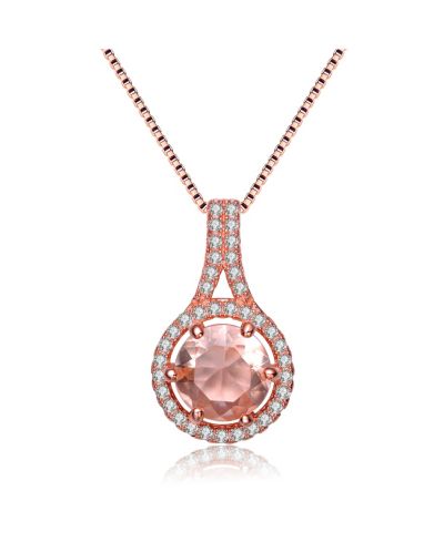 Подвеска Genevive 18K Rose Gold Plated Champagne CZ Halo