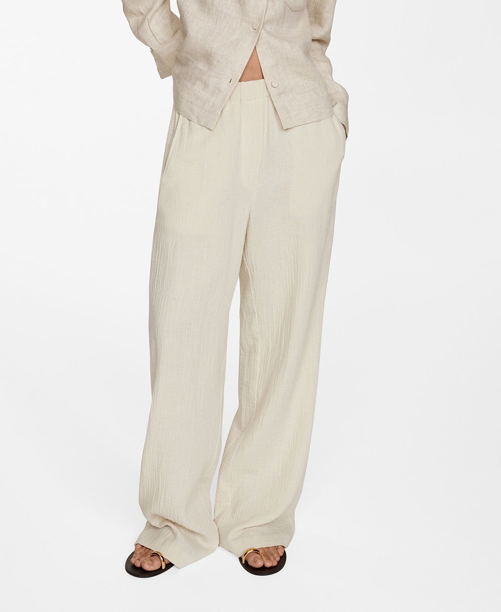 Mango Women's Cotton Wide Leg Trousers