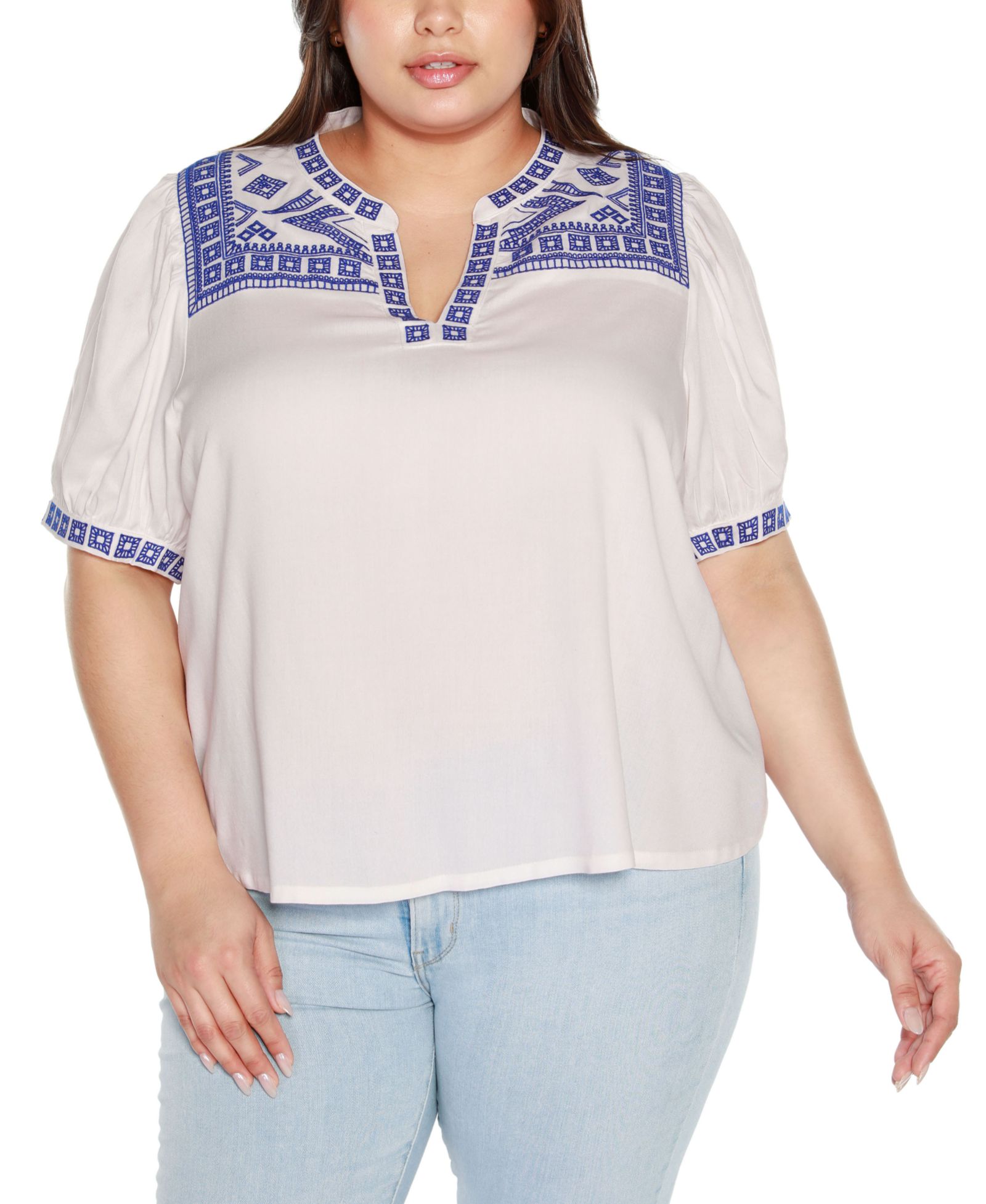 Топ Belldini Black Label Plus Size Embroidered Boho с коротким рукавом