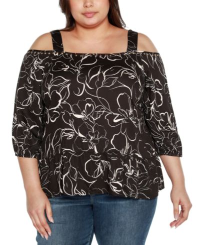 Топ Belldini Black Label Plus Size Embellished Cold Shoulder Top