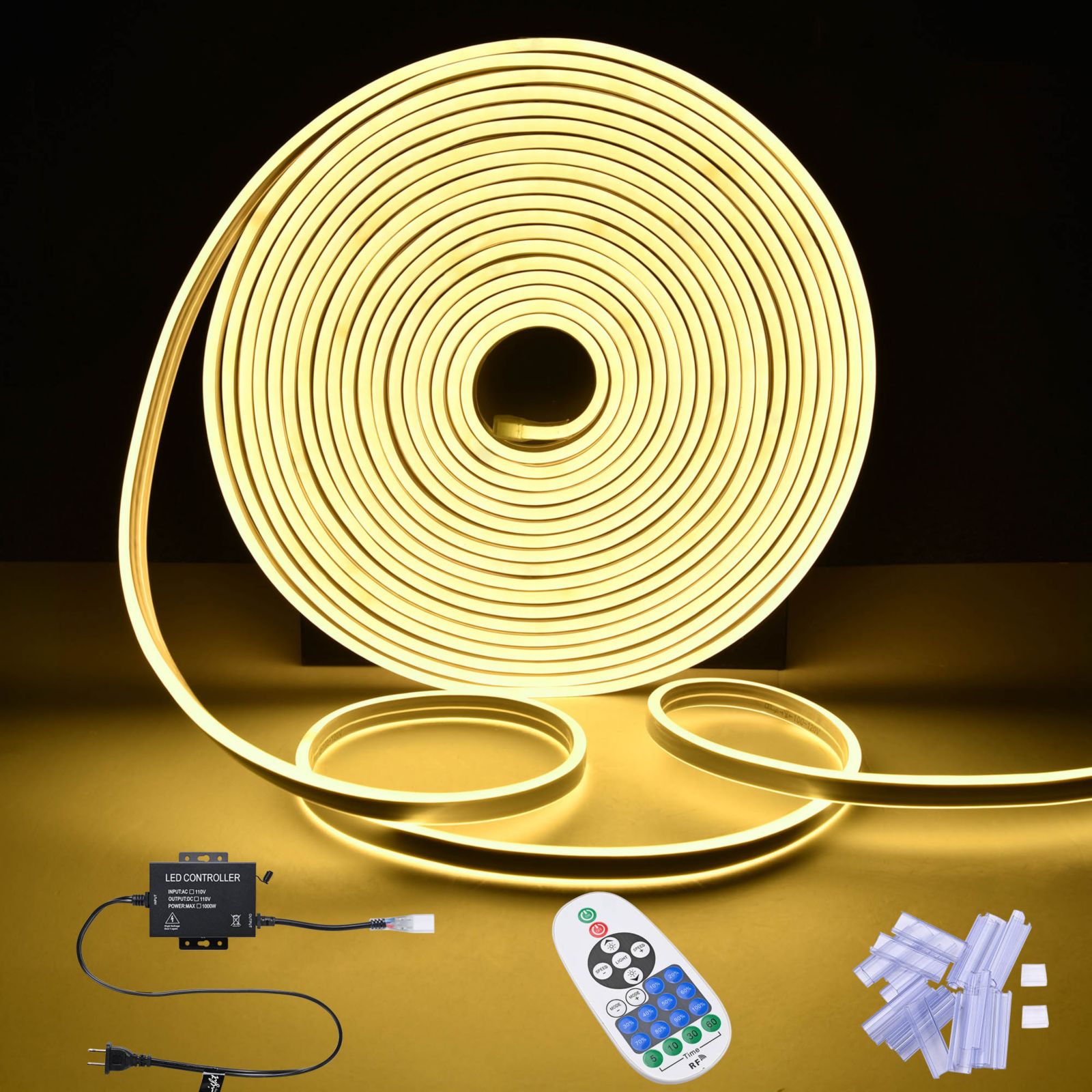 Гибкая неоновая лента DELight 50FT Remote Control AC 110V IP65 Waterproof Dimmable Warm White