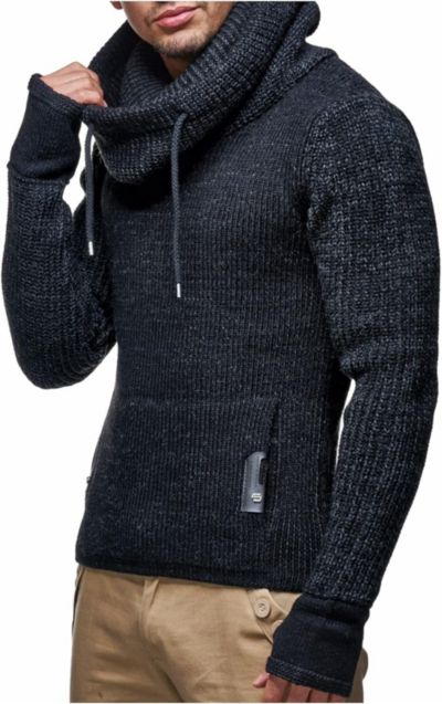 Мужской трикотажный джемпер Leif Nelson Cowl Neck с прорезями для пальцев