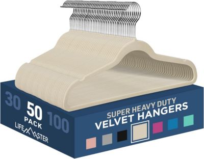 Lifemaster 50 Pcs. of Velvet Non-Slip Hangers for Clothes - Heavy Duty Coat Hanger Set with 360degree(s) Swivel Hook