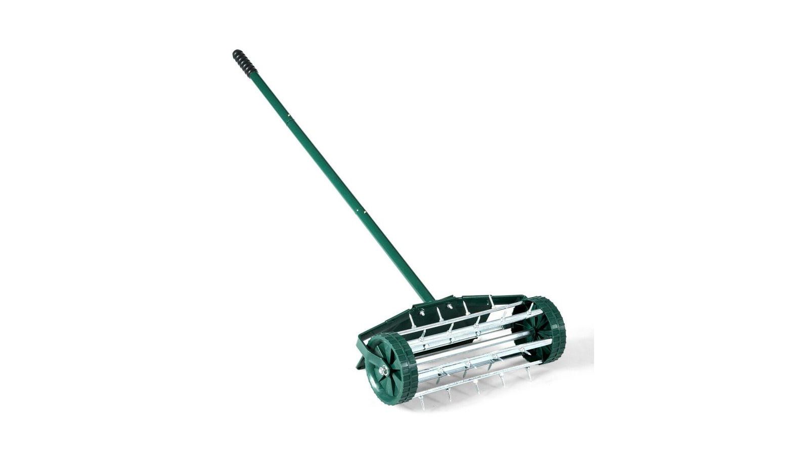 18 Inch Rolling Lawn Aerator with Splash Proof Fender