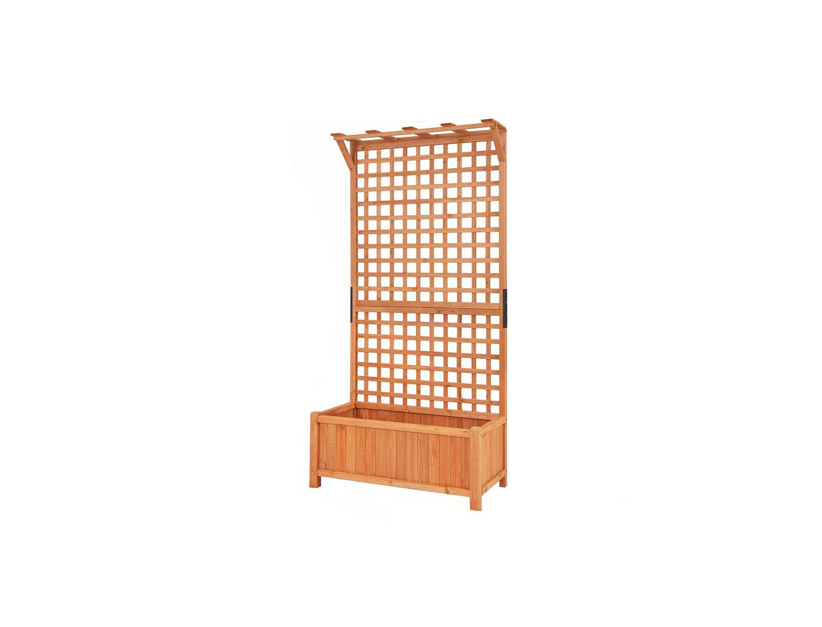 Outdoor Raised Planter Bed with Climbing Trellis and Hanging Roof-Light Brown