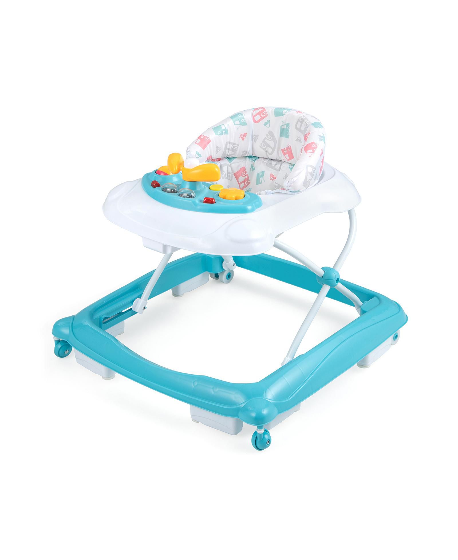 Slickblue Adjustable Height Baby Walker with Foldable Design and Padded Seat