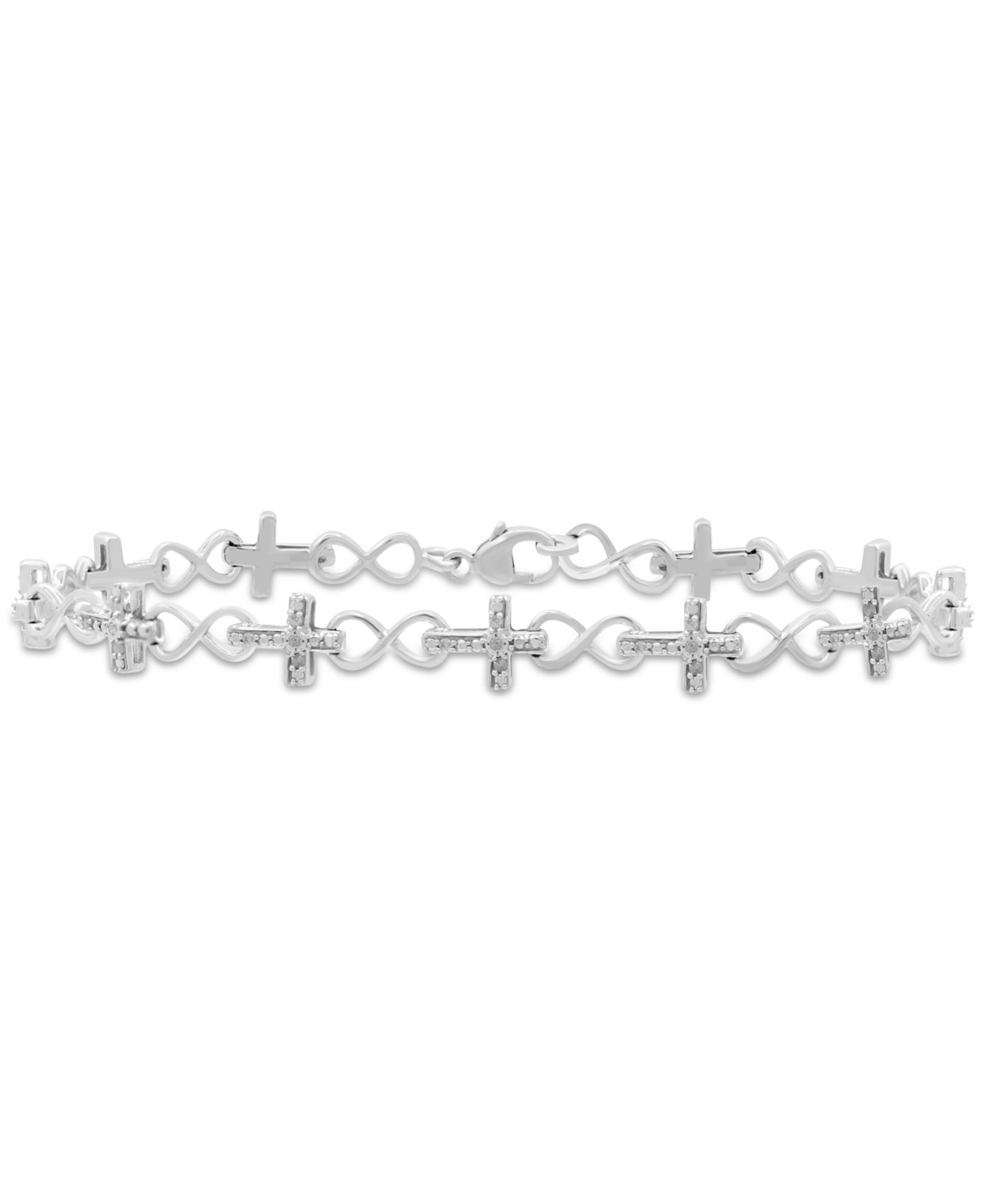 Macy's Diamond Cross & Infinity Link Bracelet (1/6 ct. t.w.) в Sterling Silver